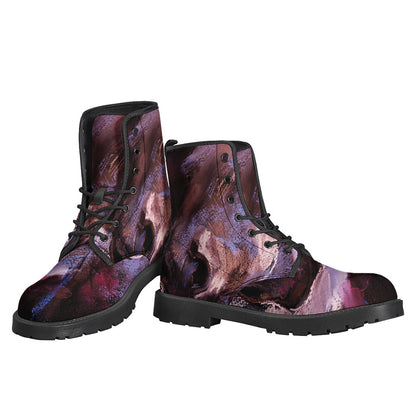 Dark Pink Horse Painting Print Leather Boots for Chic Hippies - 3