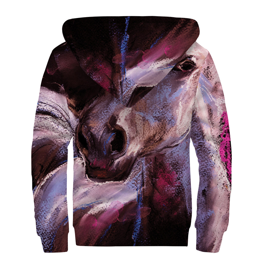 Dark Pink Horse Painting Sherpa-Lined Zip Up Hoodie - Embrace Your Inner Hippie Style - 2