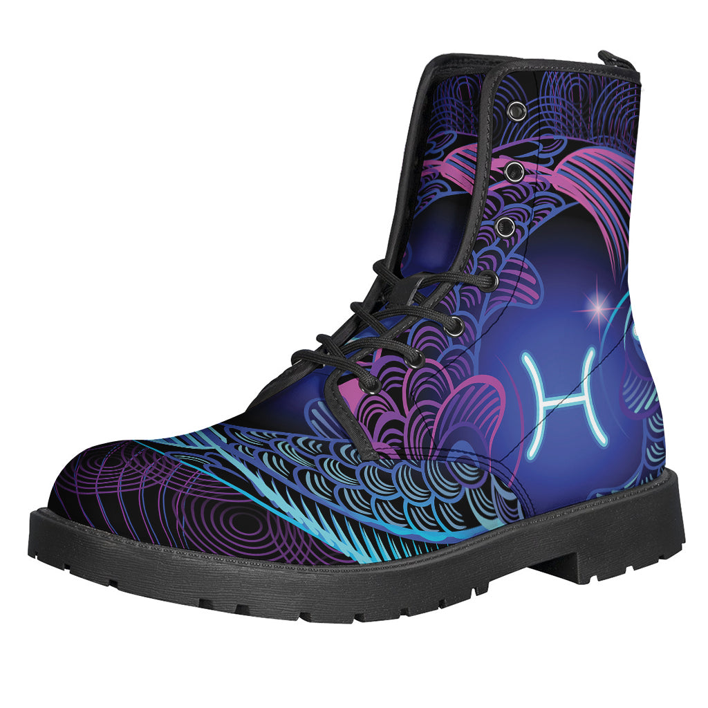 Dark Pisces Zodiac Sign Leather Boots for Groovy Hippies - 1