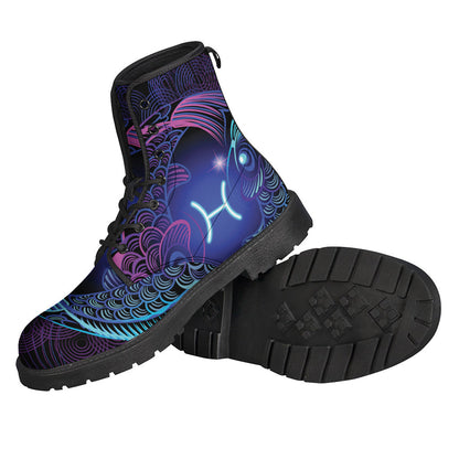 Dark Pisces Zodiac Sign Leather Boots for Groovy Hippies - 2