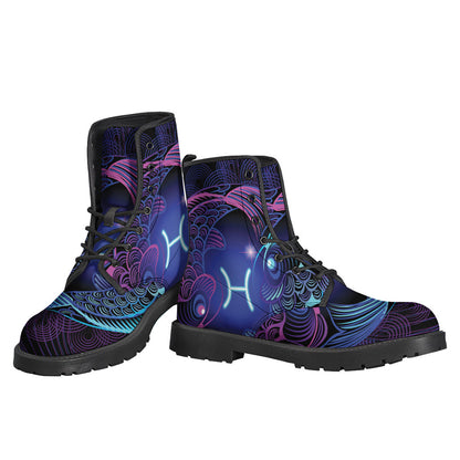 Dark Pisces Zodiac Sign Leather Boots for Groovy Hippies - 3