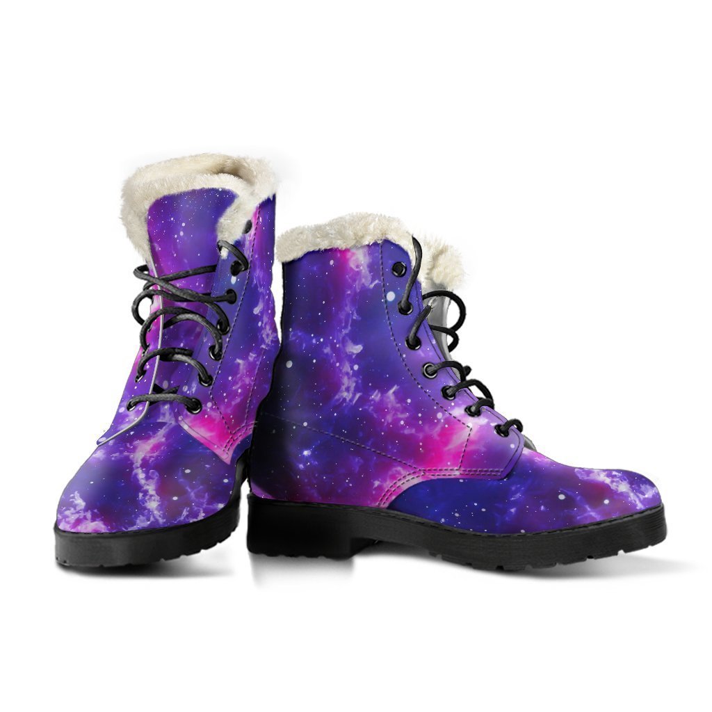 Dark Purple Universe Galaxy Space Print Faux Fur Leather Boots for Trendy Hippies - 3