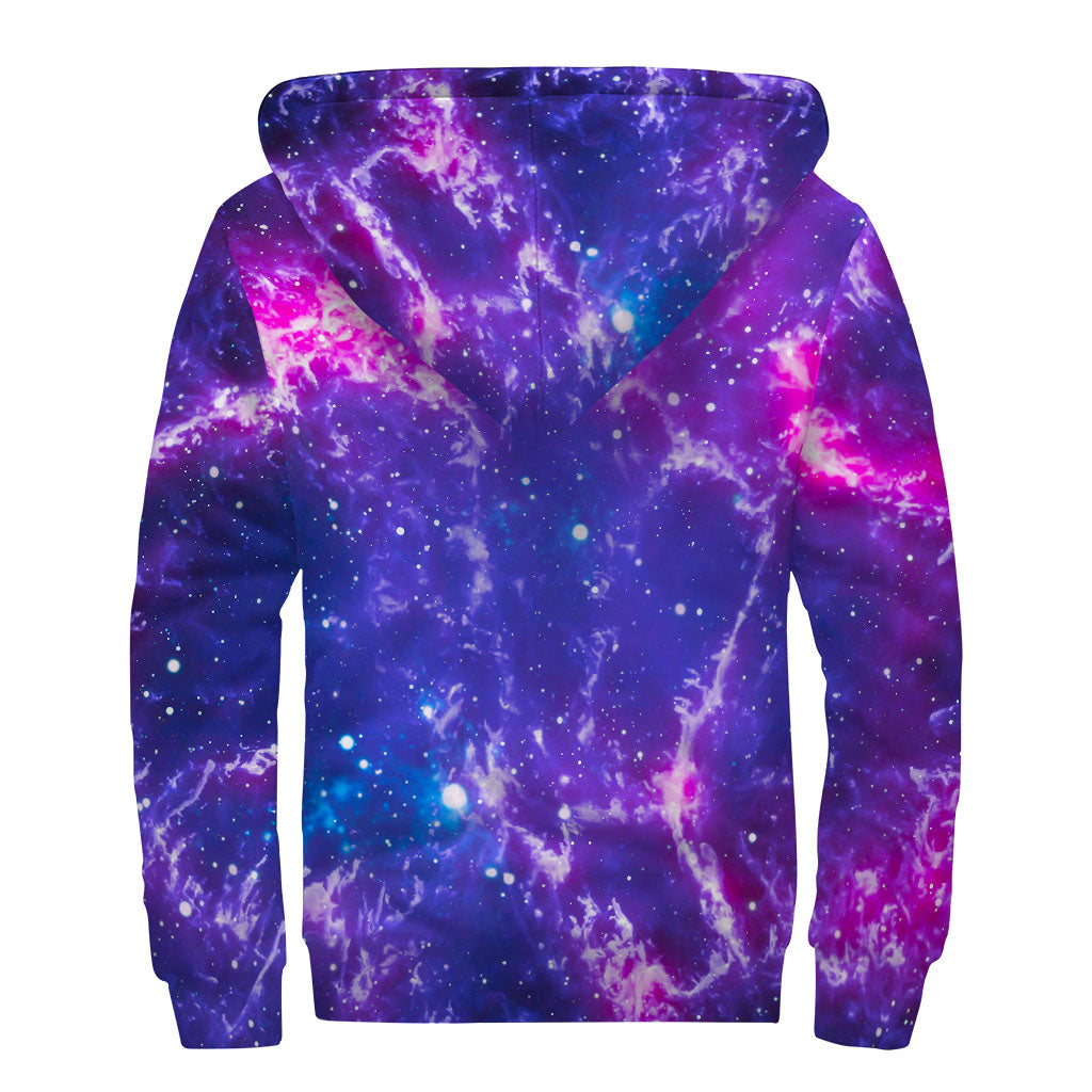 Dark Purple Universe Galaxy Space Print Sherpa Lined Zip Up Hoodie for Cosmic Hippies - 2