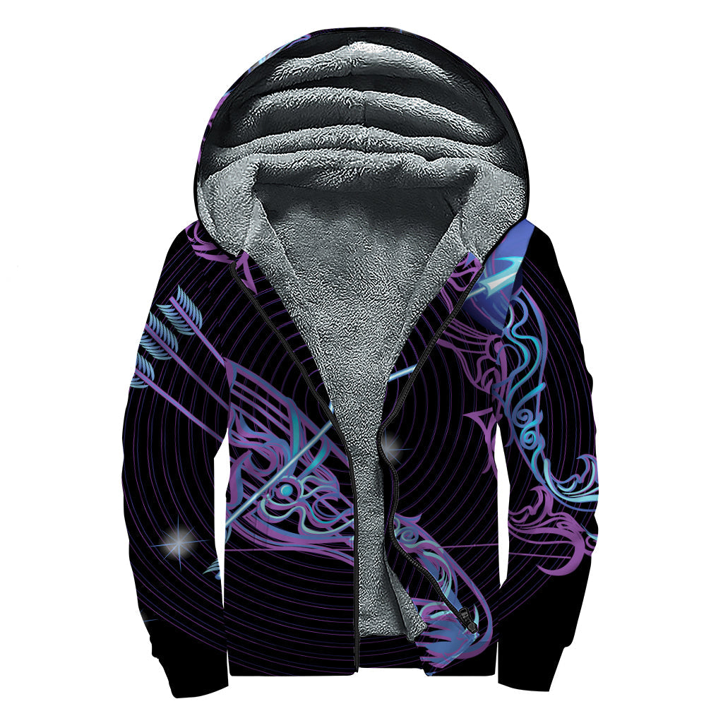 Dark Sagittarius Zodiac Sign Sherpa Lined Zip Up Hoodie for Free-Spirited Hippies - 1