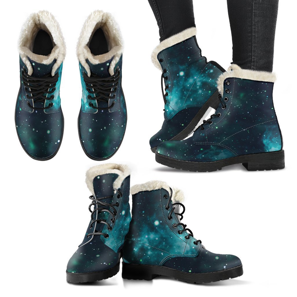 Dreamy Galaxy Space Faux Fur Leather Boots for Peace-Loving Hippies - 2