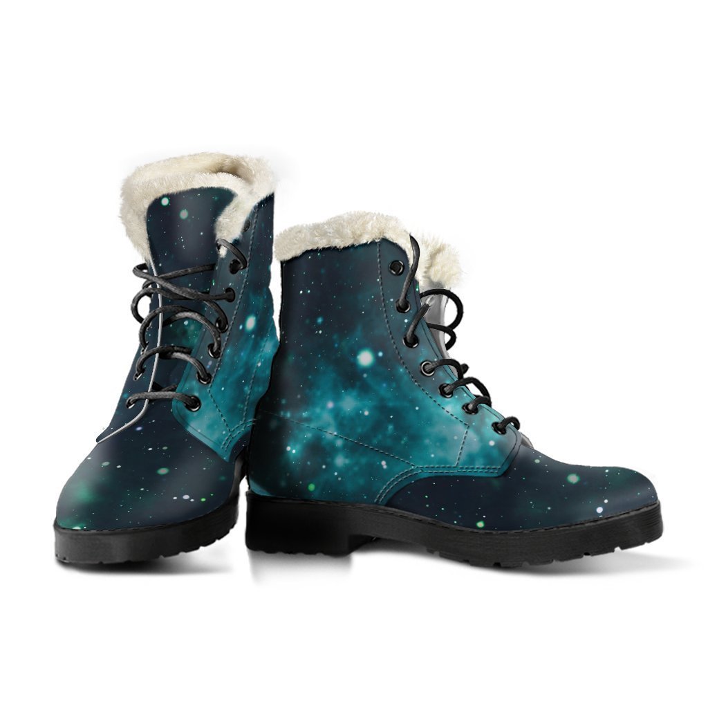 Dreamy Galaxy Space Faux Fur Leather Boots for Peace-Loving Hippies - 3