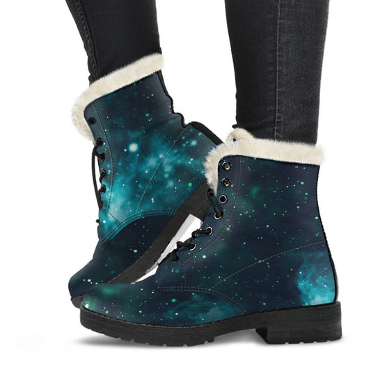 Dreamy Galaxy Space Faux Fur Leather Boots for Peace-Loving Hippies - 1