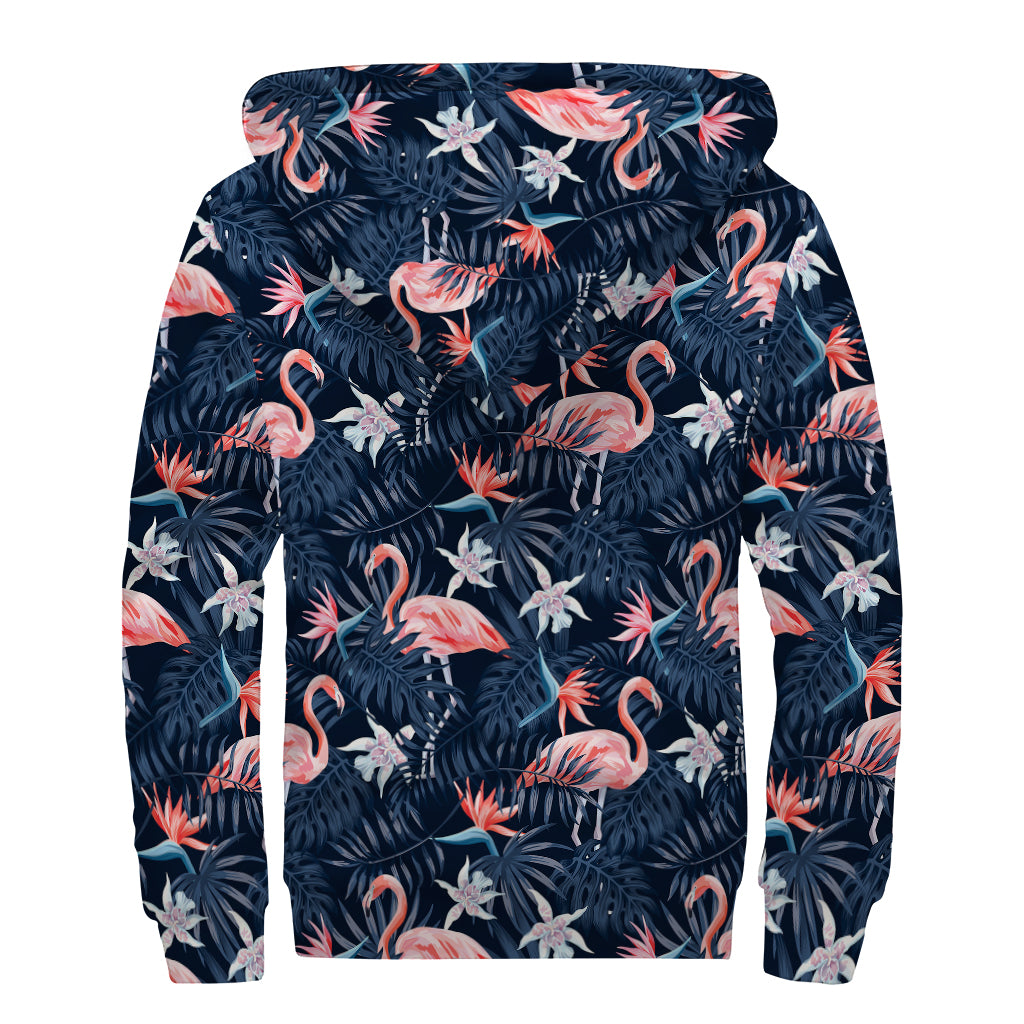 Dark Tropical Flamingo Sherpa Lined Zip Up Hoodie for the Free-Spirited Hippie - 2