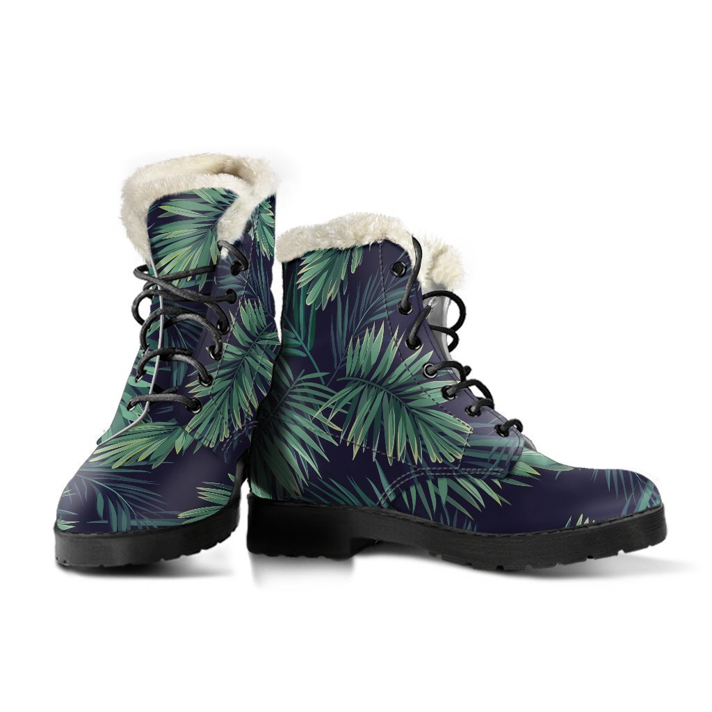 Dark Tropical Palm Leaf Faux Fur Leather Boots: Embrace Your Hippie Style - 3