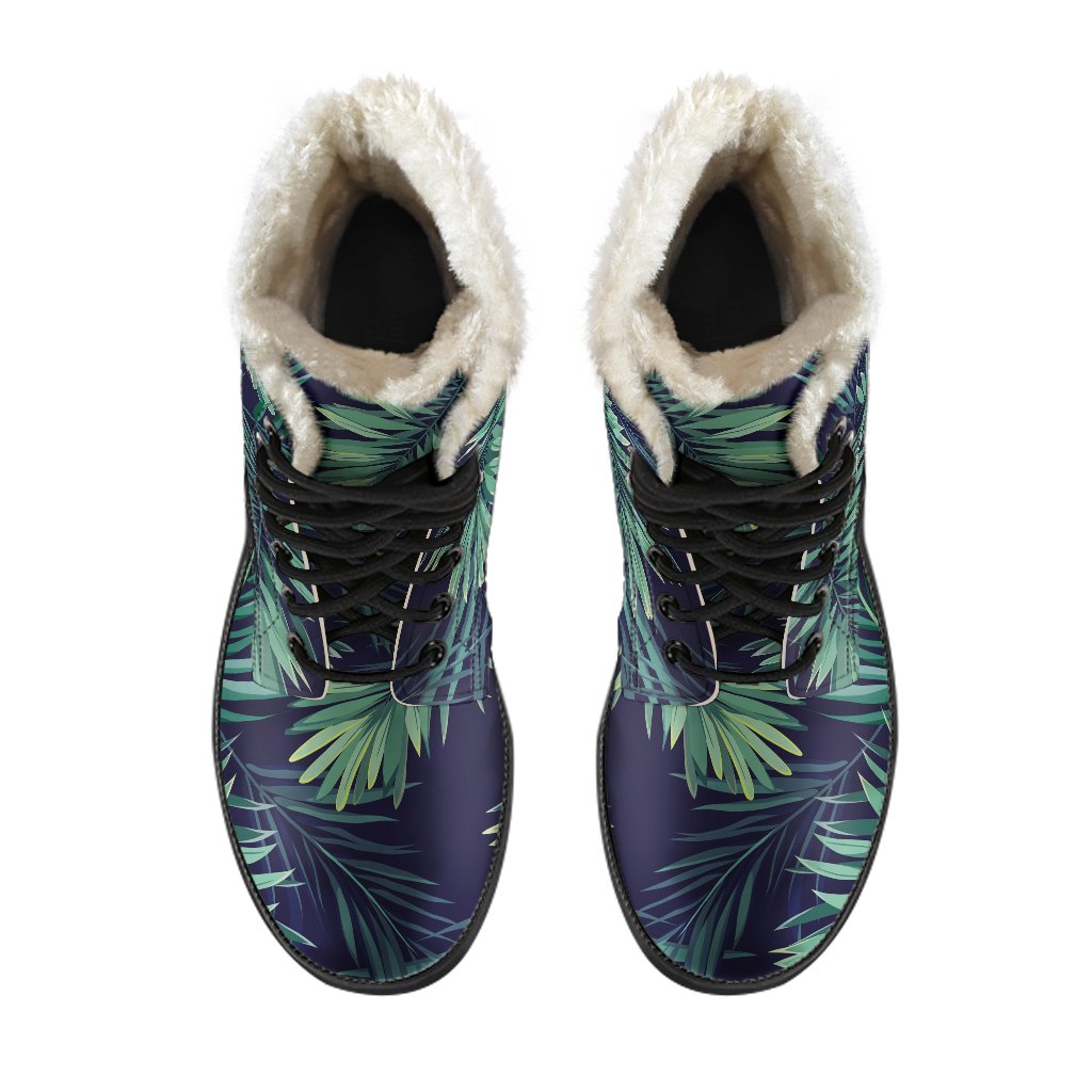 Dark Tropical Palm Leaf Faux Fur Leather Boots: Embrace Your Hippie Style - 4