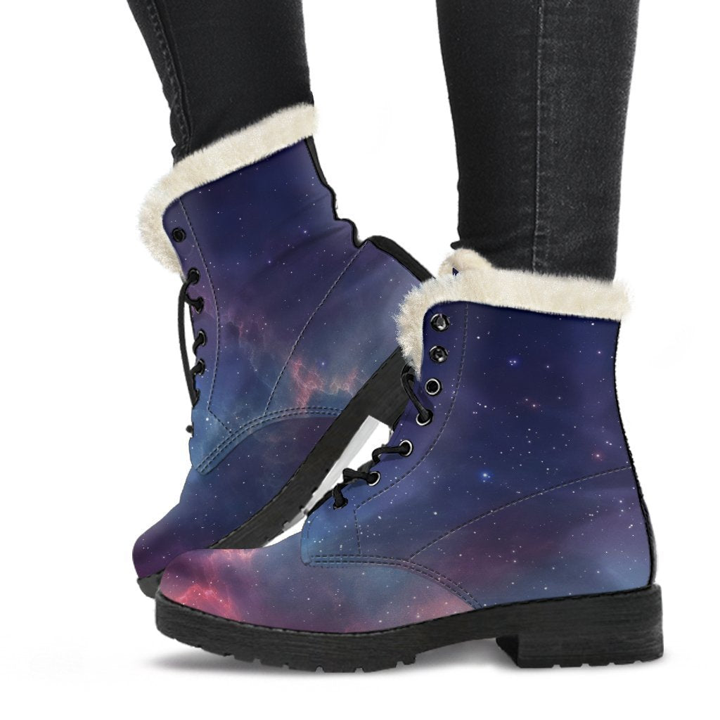 Dark Universe Galaxy Deep Space Faux Fur Leather Boots: Embrace Your Inner Hippie Style - 1