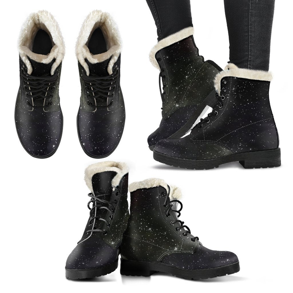 Dark Universe Galaxy Faux Fur Leather Boots for Cosmic Hippies - 2