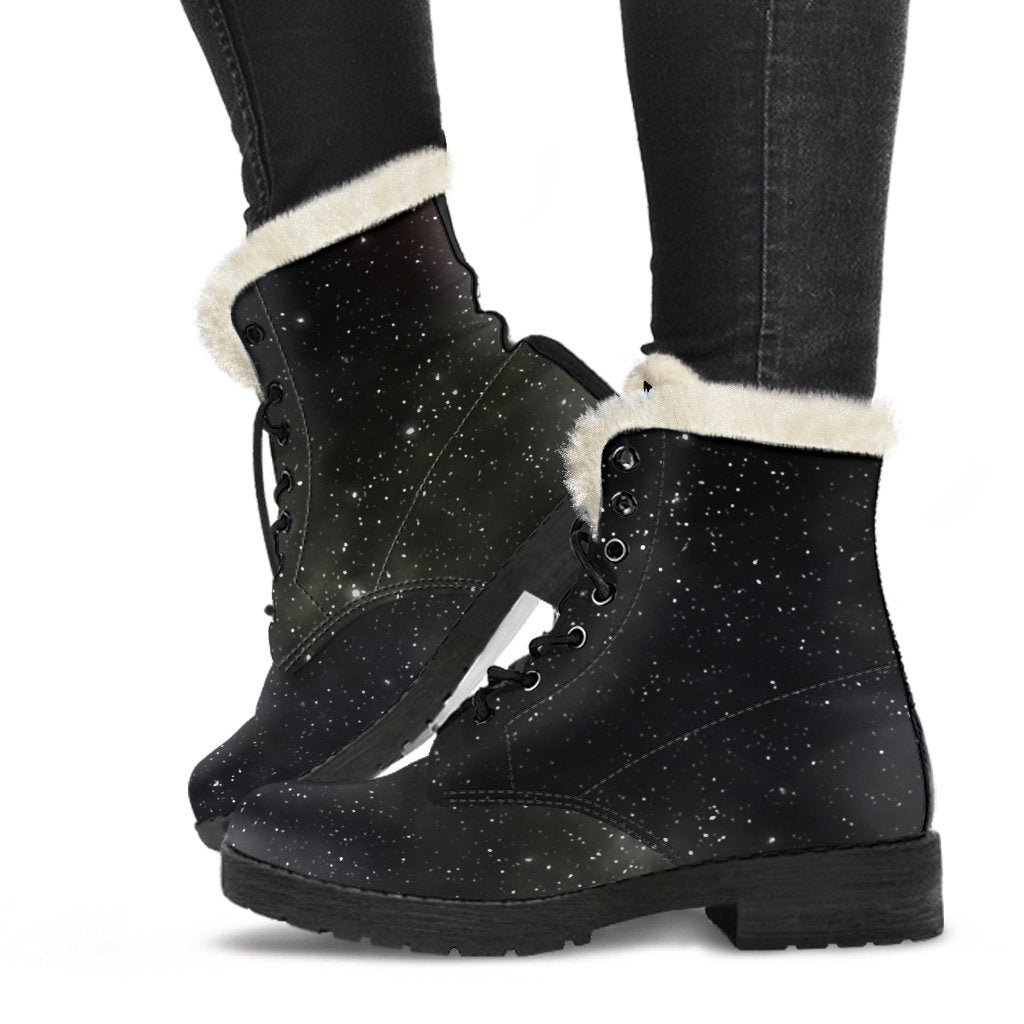 Dark Universe Galaxy Faux Fur Leather Boots for Cosmic Hippies - 1