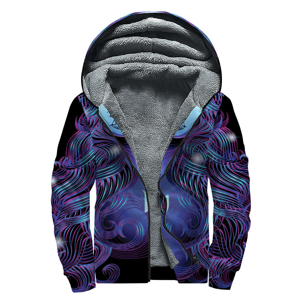 Dreamy Dark Virgo Zodiac Sign Sherpa Lined Zip Up Hoodie for Free-Spirited Hippies - 1