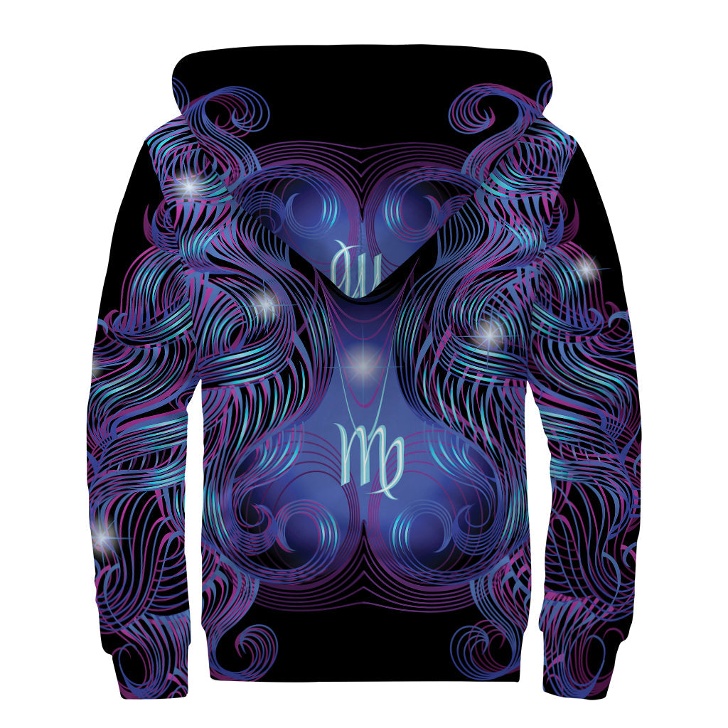 Dreamy Dark Virgo Zodiac Sign Sherpa Lined Zip Up Hoodie for Free-Spirited Hippies - 2