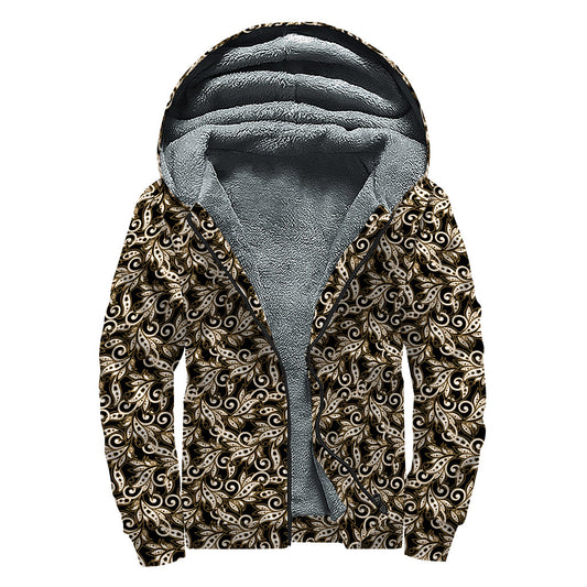 Dark Western Floral Pattern Print Sherpa Lined Zip Up Hoodie: The Ultimate Hippie Style Staple - 1