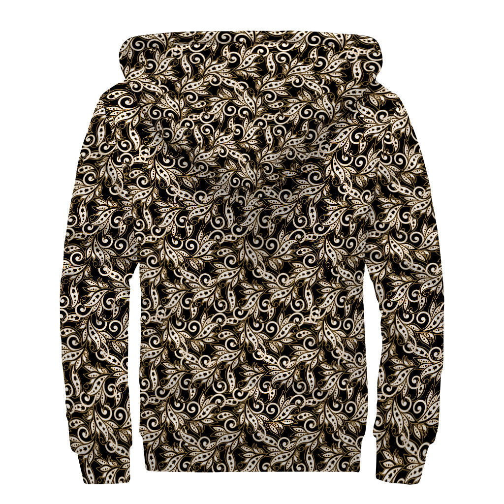 Dark Western Floral Pattern Print Sherpa Lined Zip Up Hoodie: The Ultimate Hippie Style Staple - 2