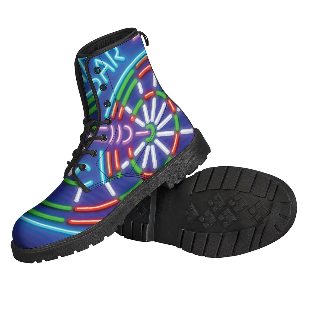 Darts Bar Sign Print Leather Hippie Boots - 2