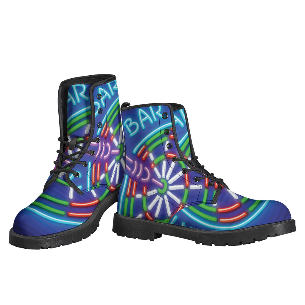 Darts Bar Sign Print Leather Hippie Boots - 3