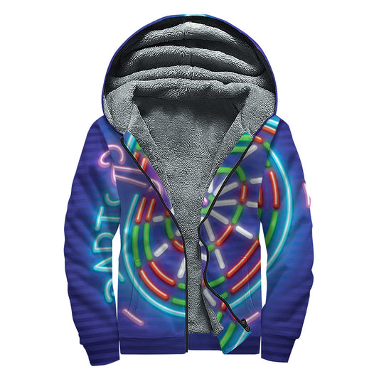 Darts Bar Sign Print Sherpa Lined Zip Up Hoodie: Embrace Your Inner Hippie - 1