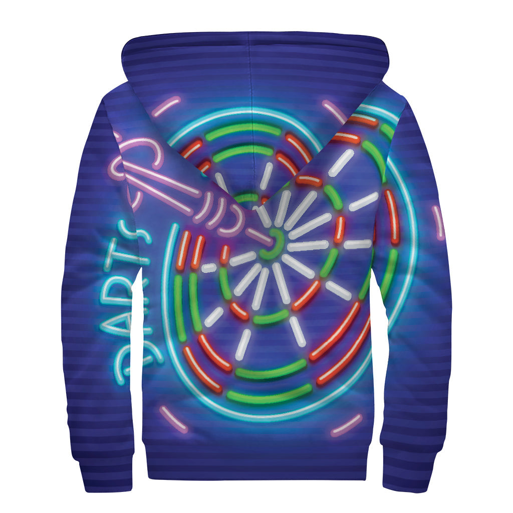 Darts Bar Sign Print Sherpa Lined Zip Up Hoodie: Embrace Your Inner Hippie - 2