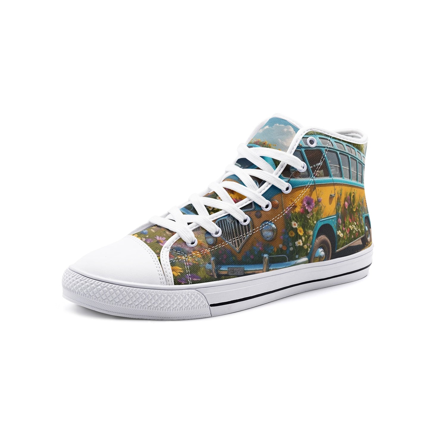 Emerald Blossoms - Floral Hippie Volkswagen Unisex High Top Canvas Shoes For Hippies