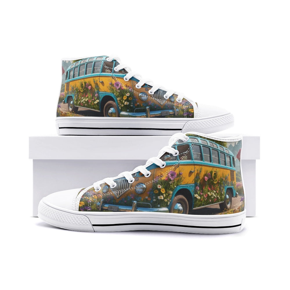 Emerald Blossoms - Floral Hippie Volkswagen Unisex High Top Canvas Shoes For Hippies