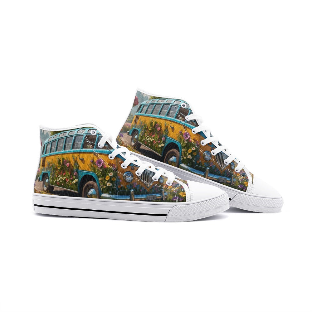 Emerald Blossoms - Floral Hippie Volkswagen Unisex High Top Canvas Shoes For Hippies