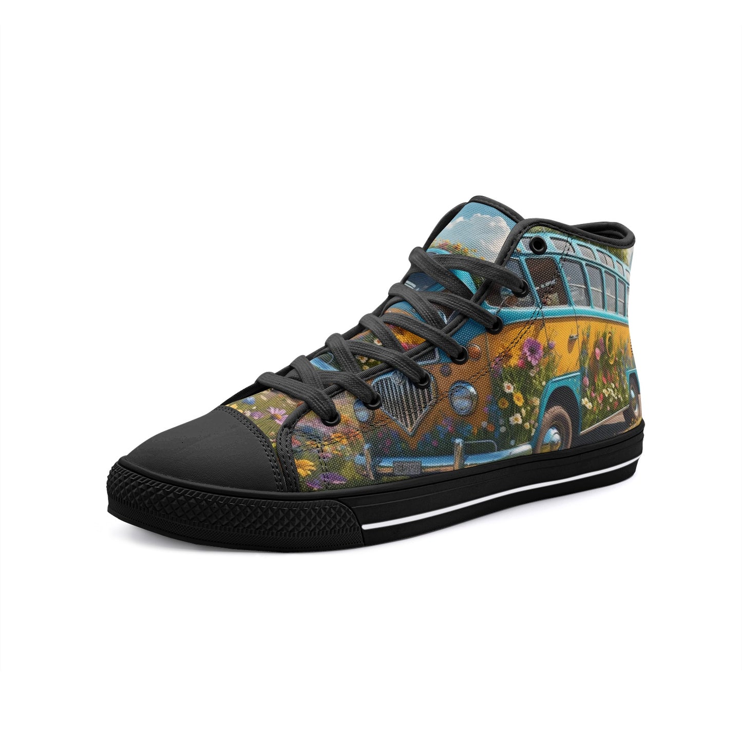 Emerald Blossoms - Floral Hippie Volkswagen Unisex High Top Canvas Shoes For Hippies