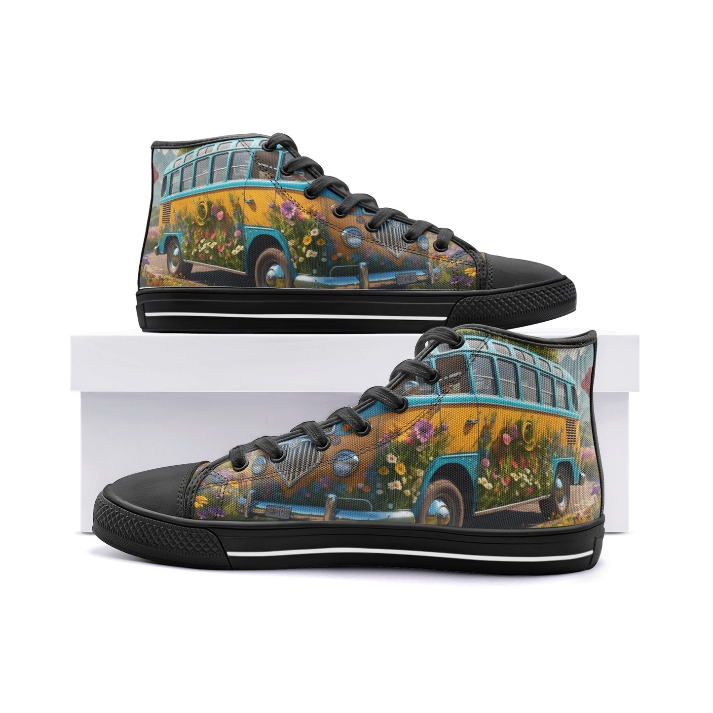 Emerald Blossoms - Floral Hippie Volkswagen Unisex High Top Canvas Shoes For Hippies