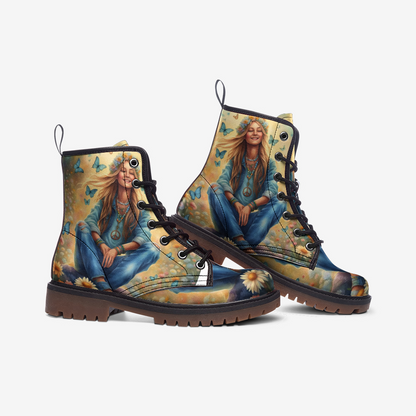 Emerald Blossoms - Peaceful Mind, Peaceful Life, Bohemian Woman Casual Leather Lightweight Boots For Hippies