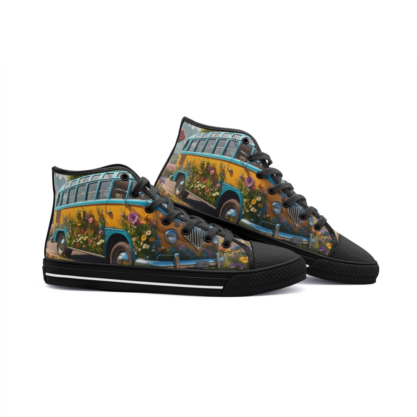 Emerald Blossoms - Floral Hippie Volkswagen Unisex High Top Canvas Shoes For Hippies