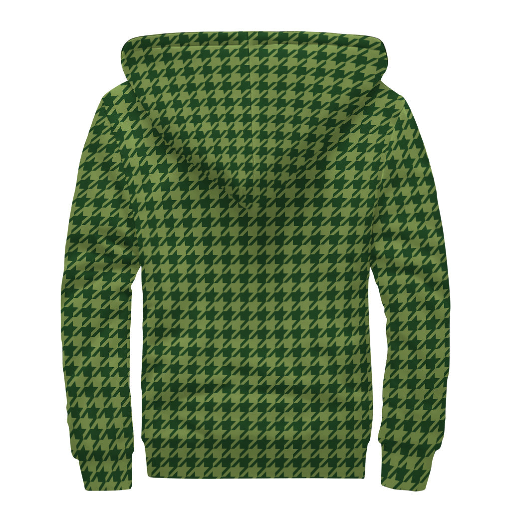 Deep Green Houndstooth Sherpa Vibes Zip Up Hoodie - 2