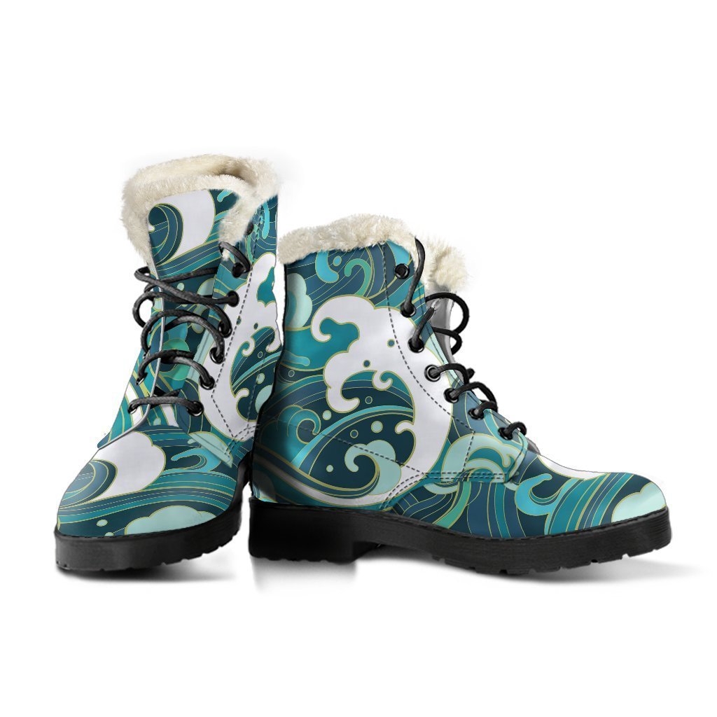 Deep Sea Wave Surfing Faux Fur Leather Boots for Stylish Hippies - 3