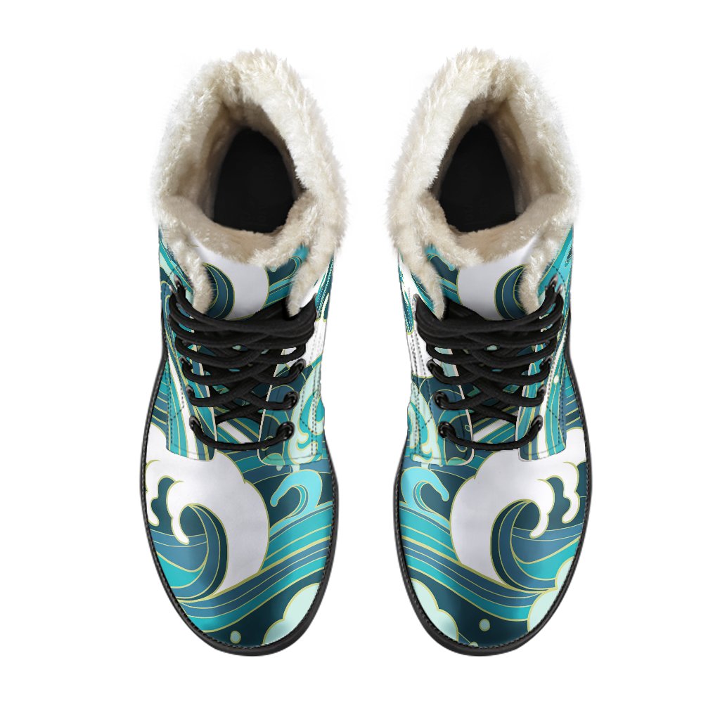 Deep Sea Wave Surfing Faux Fur Leather Boots for Stylish Hippies - 4