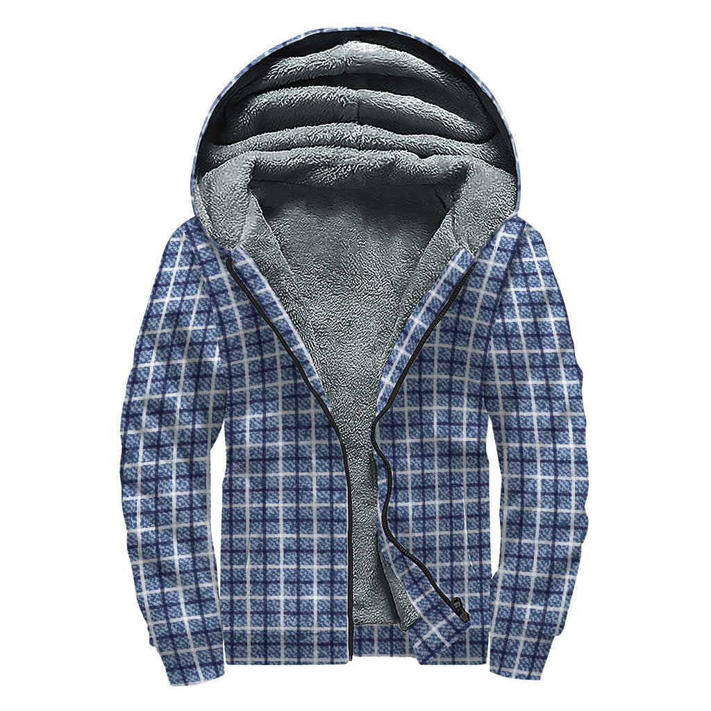 Groove On: Denim Tattersall Pattern Print Sherpa Lined Hoodie for Free-Spirited Hippies - 1