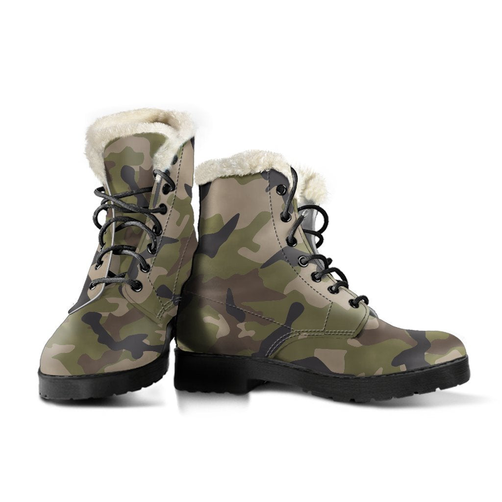 Desert Green Camouflage Faux Fur Leather Boots for the Groovy Hippie Soul - 3