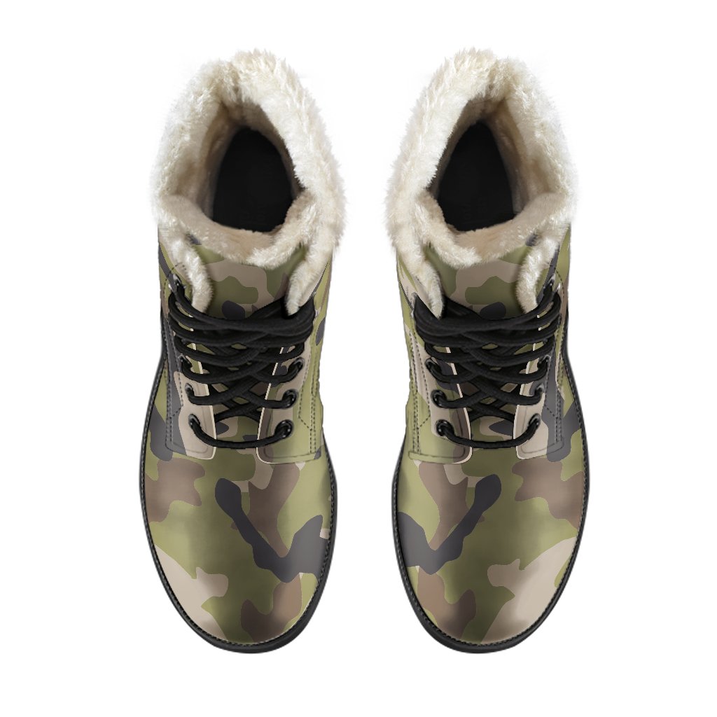 Desert Green Camouflage Faux Fur Leather Boots for the Groovy Hippie Soul - 4