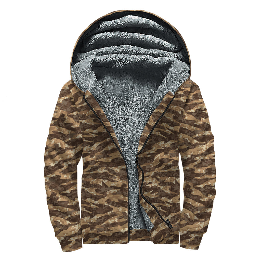 Desert Tiger Stripe Camouflage Hippie Style Sherpa Zip Up Hoodie - 1