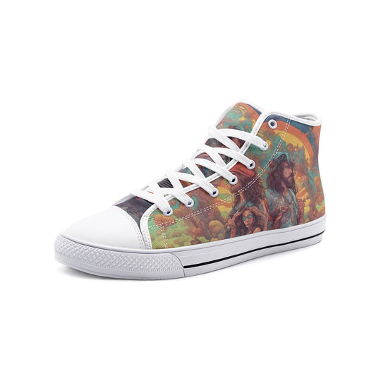 Emerald Blossoms - The Real Hippie Tribe, Retro Color Unisex High Top Canvas Shoes For Hippies