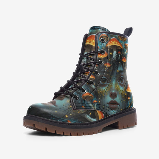 Emerald Blossoms - Spotted Mushroom Girl Casual Leather Lightweight Boots For Hippies