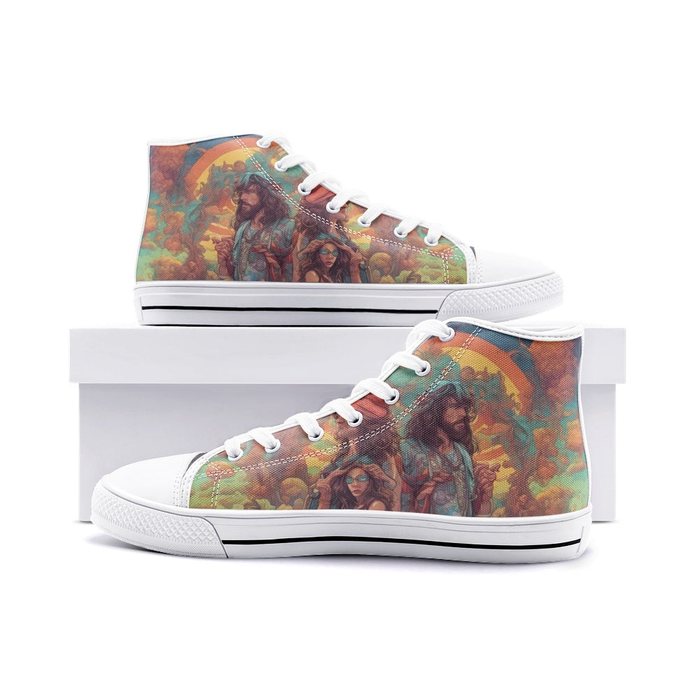 Emerald Blossoms - The Real Hippie Tribe, Retro Color Unisex High Top Canvas Shoes For Hippies