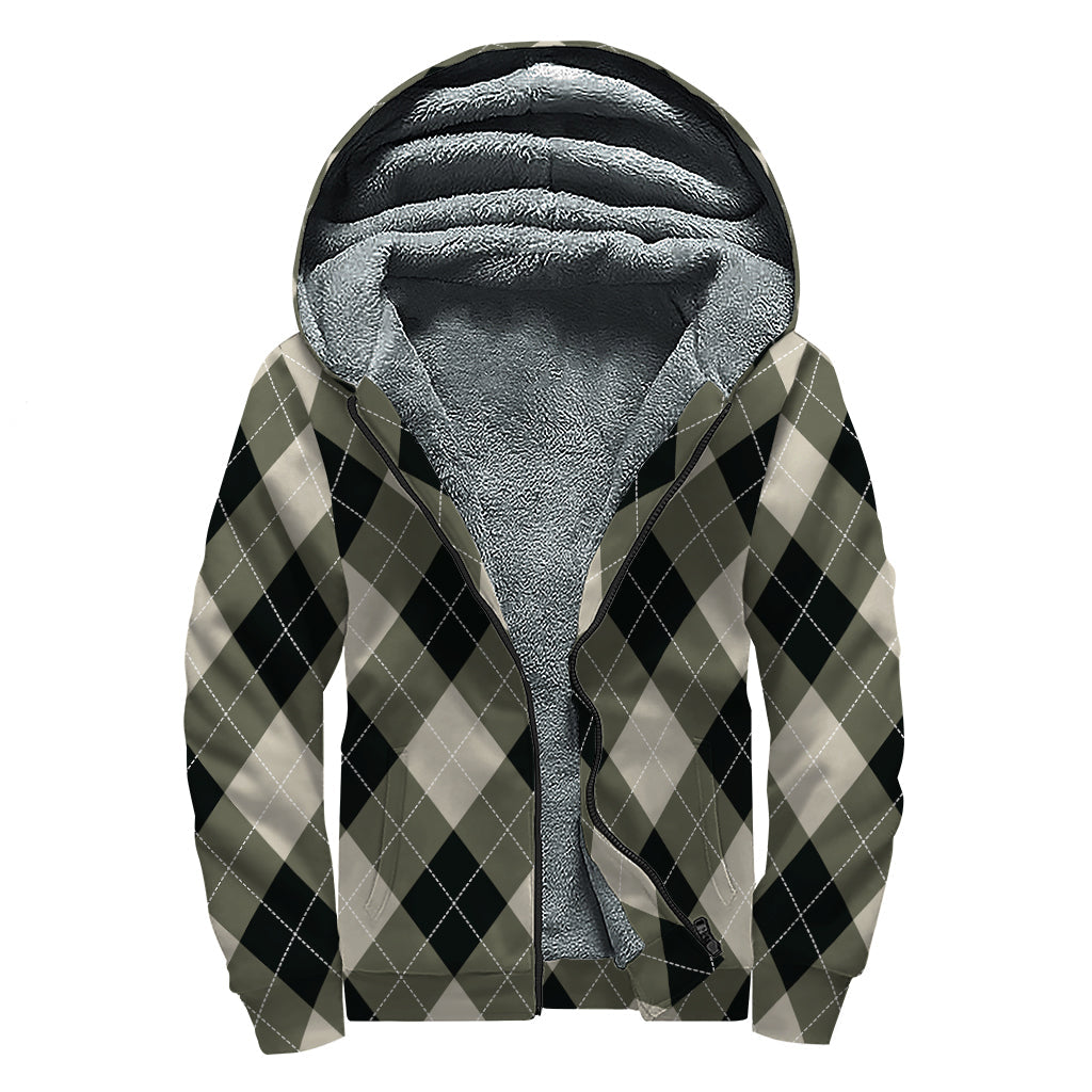 Diamond Shapes Argyle Sherpa Lined Zip Up Hoodie: Embrace Your Inner Hippie Style - 1