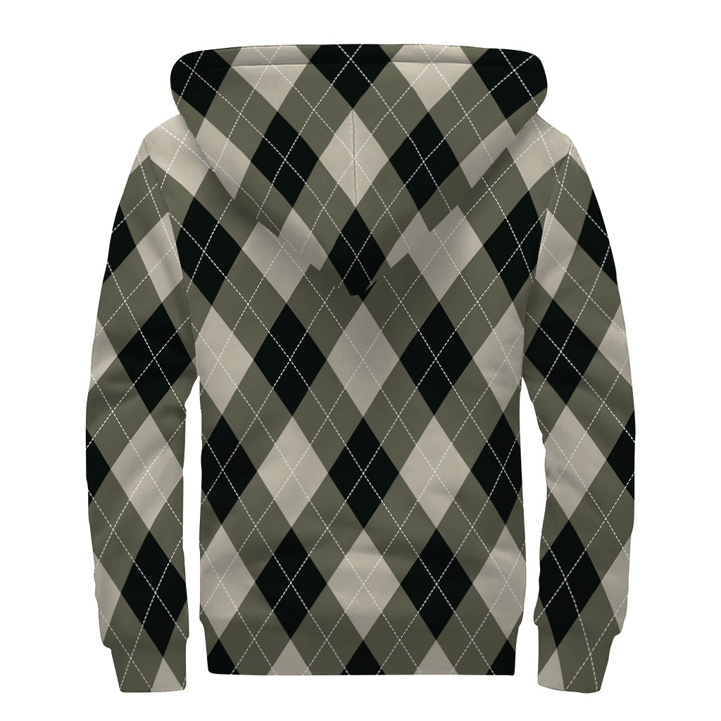 Diamond Shapes Argyle Sherpa Lined Zip Up Hoodie: Embrace Your Inner Hippie Style - 2