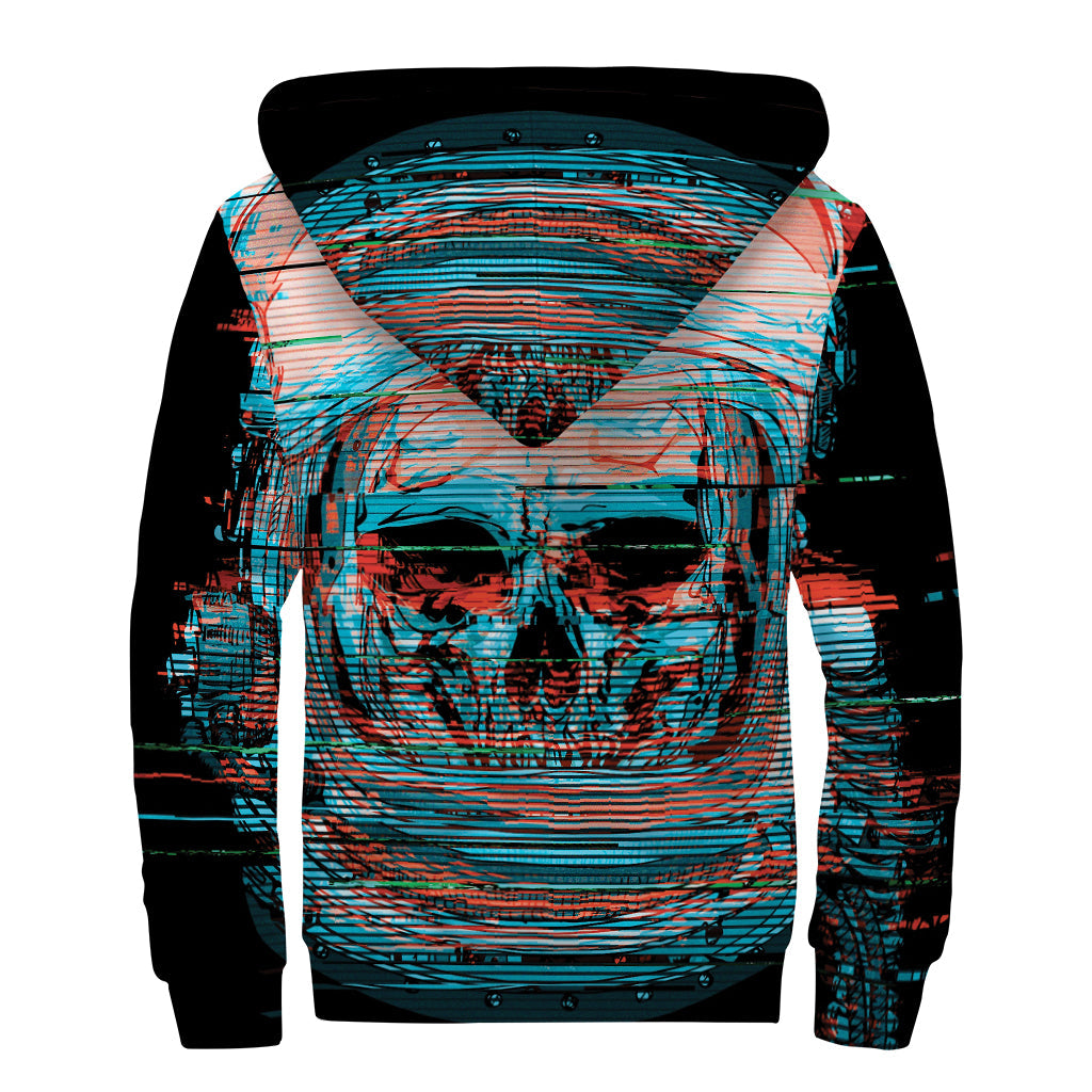 Digital Glitch Astronaut Skull Print Sherpa Lined Zip Up Hoodie: A Hippie's Dream Piece - 2