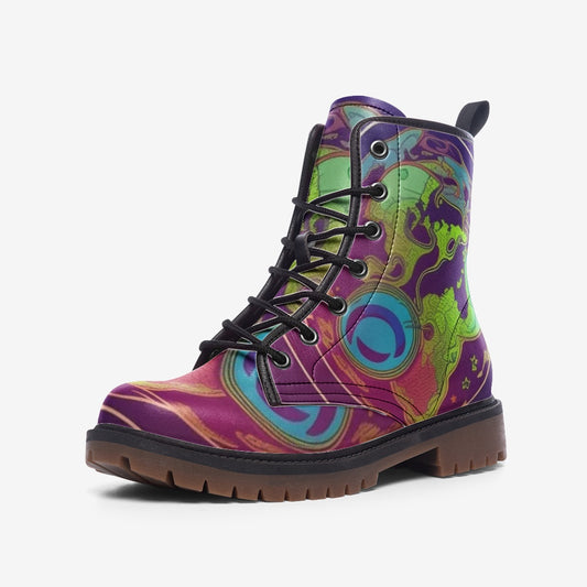 Emerald Blossoms - Psychedelic, Trippy Milky Way Casual Leather Lightweight Boots