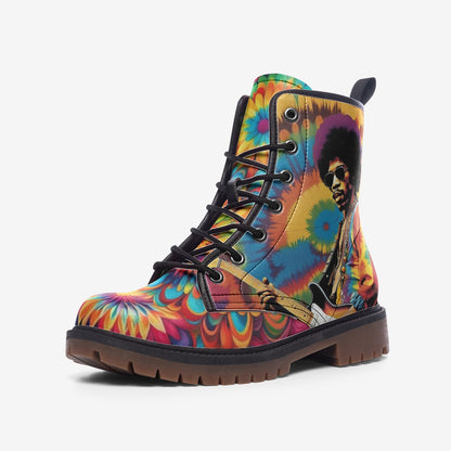 Emerald Blossoms - Hippie Guitarist Vegan Leather Combat Boots