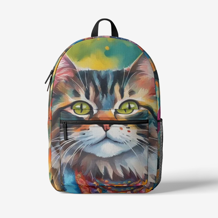 Emerald Blossoms - Cute Watercolor Cat Print On Backpack For Cat Lovers