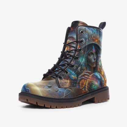 Emerald Blossoms - Galactic Hippie Witch Vegan Leather Boots, Cosmic Boho Style