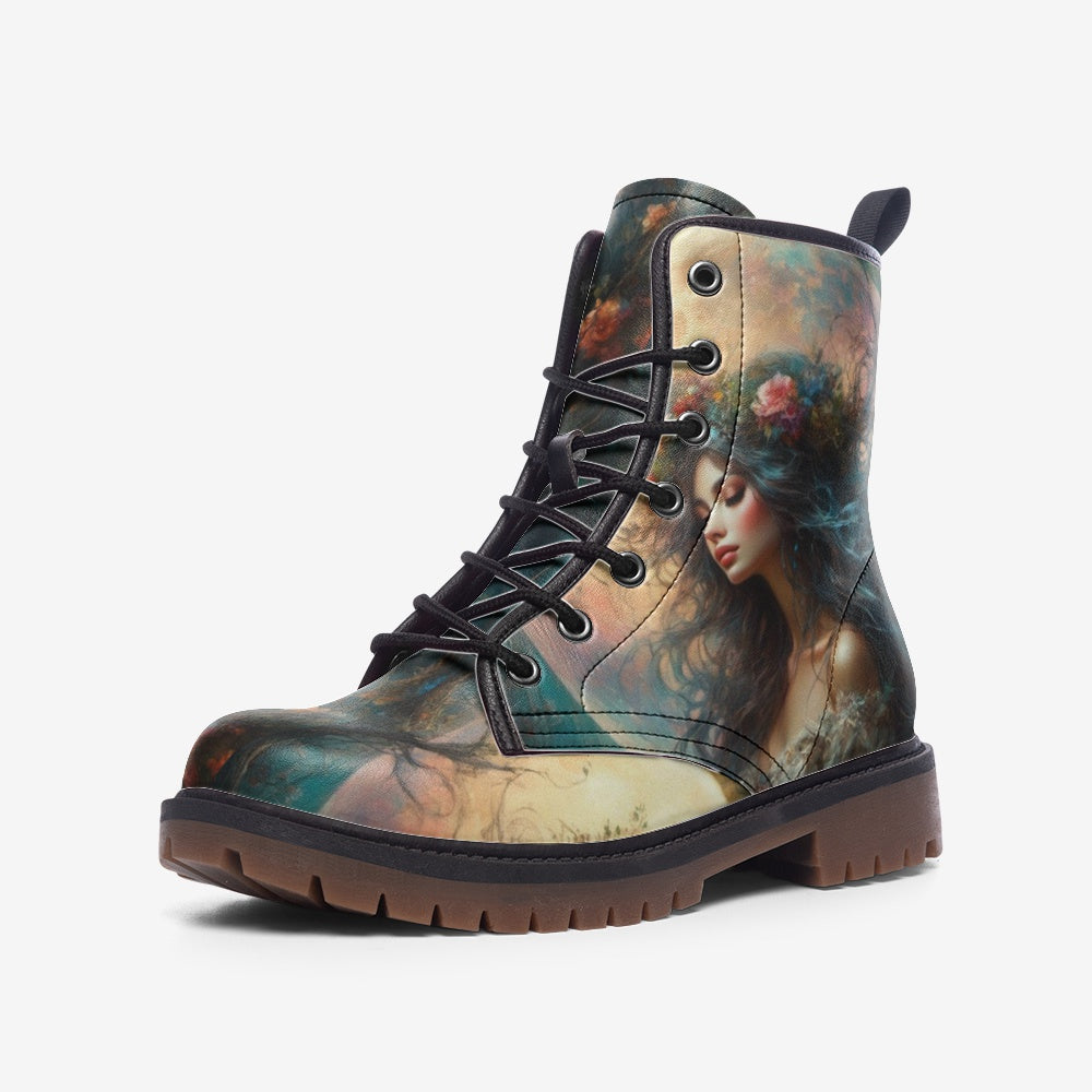 Emerald Blossoms - Moonlit Maiden Vegan Leather Boots, Hippie Witchy Style